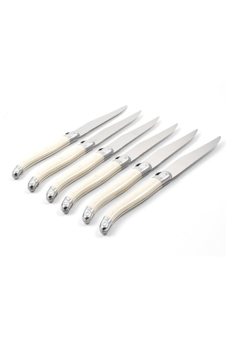 6 Piece Steak Knife Set, Platine in Wood Box with Acrylic Lid, Main, color, Ivory