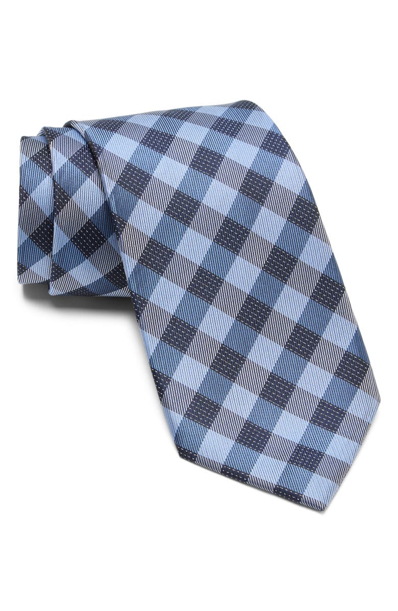 Michael Kors Sydney Check Satin Tie, Main, color, Navy