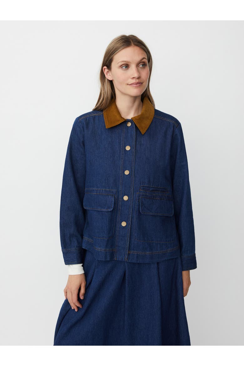 Long Sleeve Velvet Collared Denim Jacket, Main, color, Dark Denim
