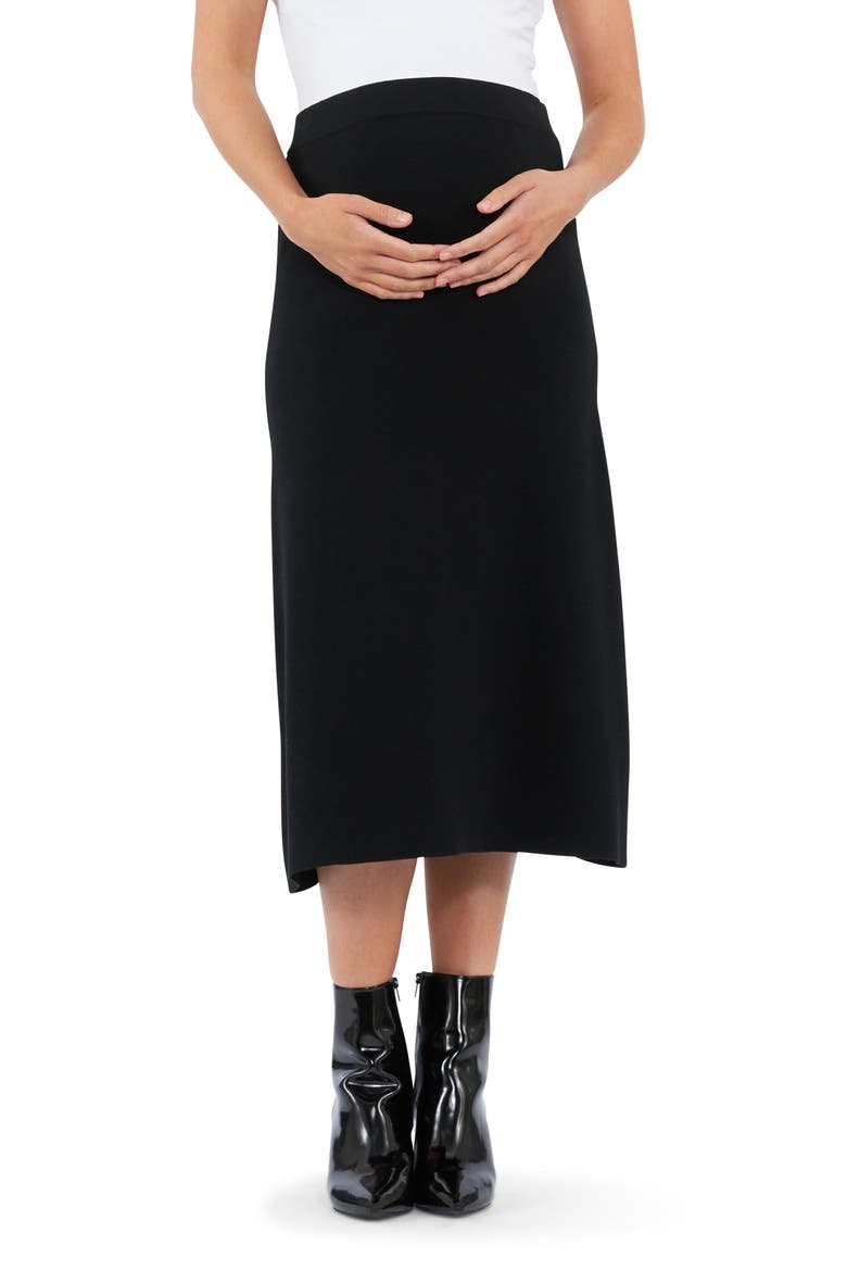 Knit Midi A-Line Maternity Skirt, Main, color, BLACK