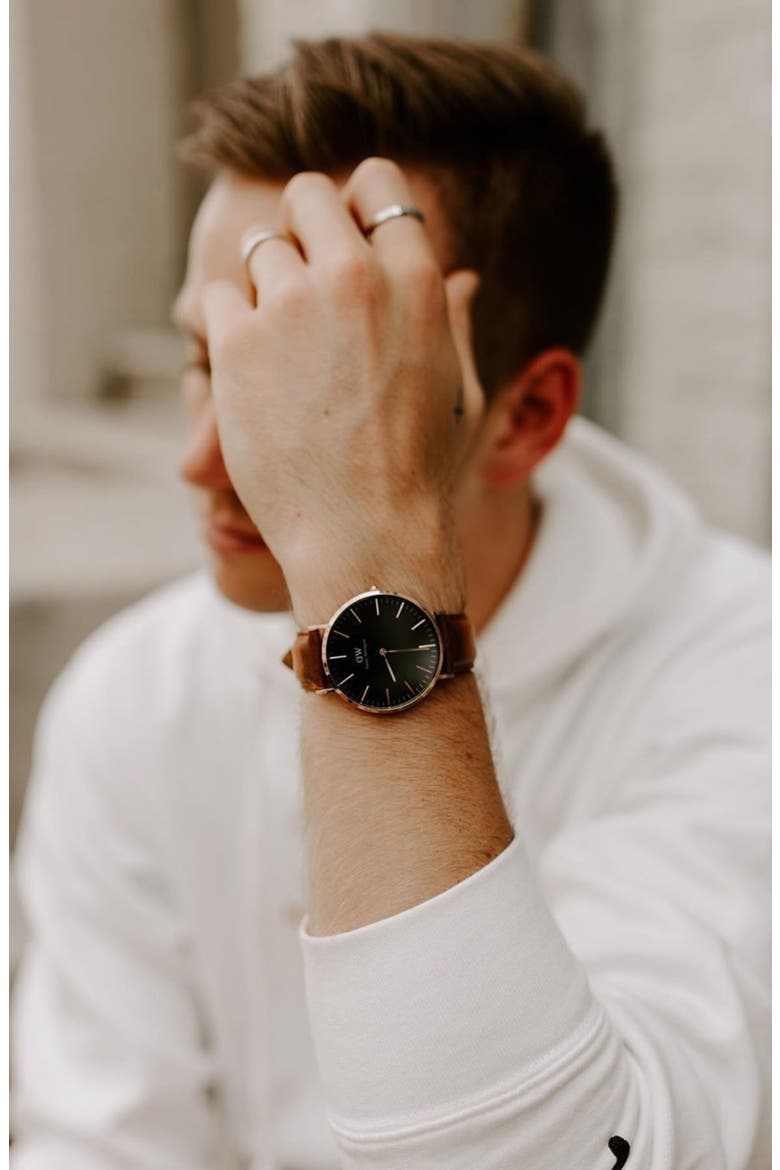 Classic St. Mawes Leather Strap Watch, 40mm, Alternate, color, ROSE GOLD/ BLACK