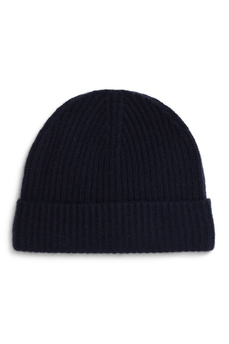 Cashmere Ribbed Beanie, Main, color, NAVY