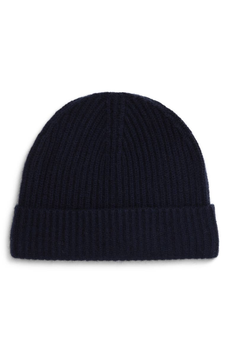 Andrew Stewart Cashmere Ribbed Beanie, Main, color, Navy