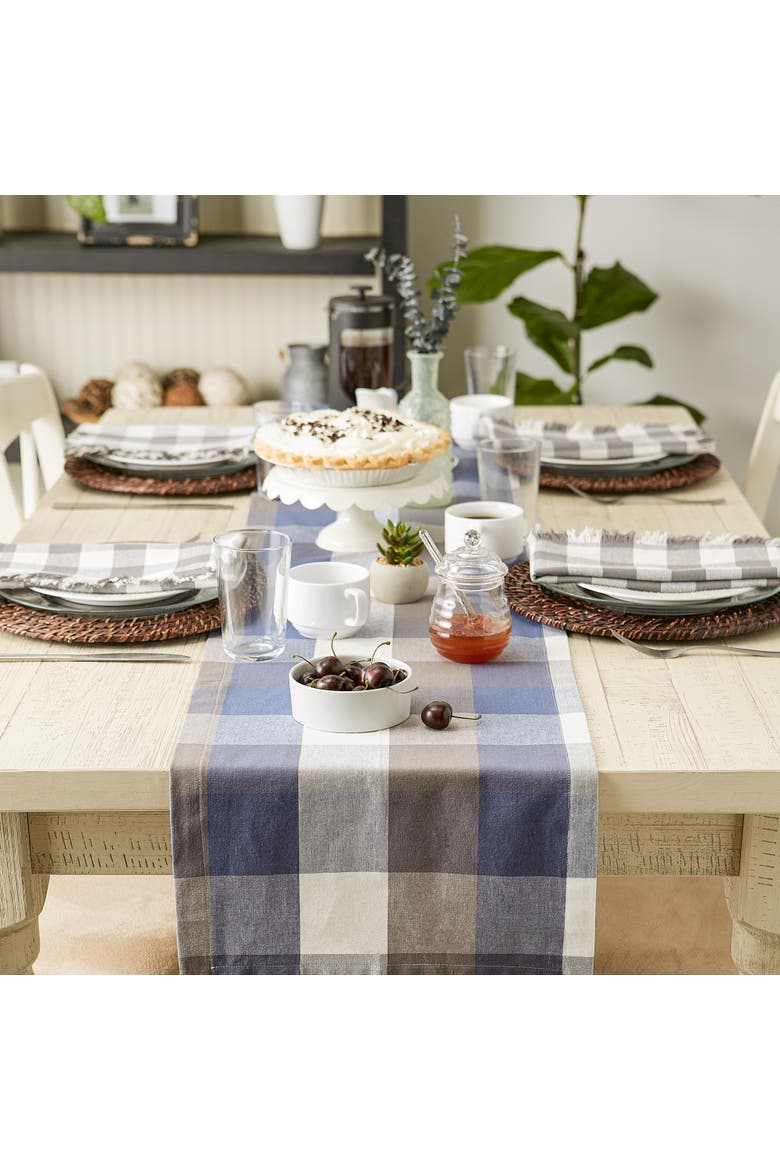 French Blue Tri Color Check Table Runner 14x72, Alternate, color, French Blue