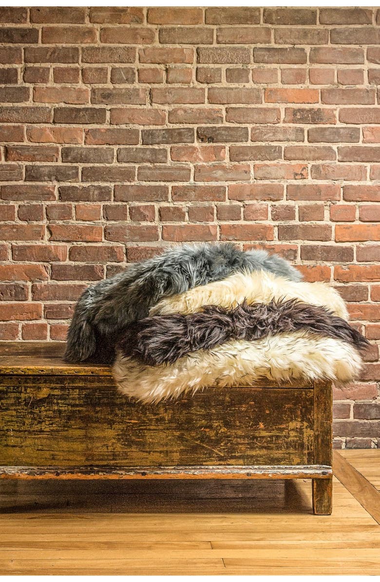 NATURAL Milan Genuine Sheepskin Shearling Throw 24" x 36" - Black, Alternate, color, Black