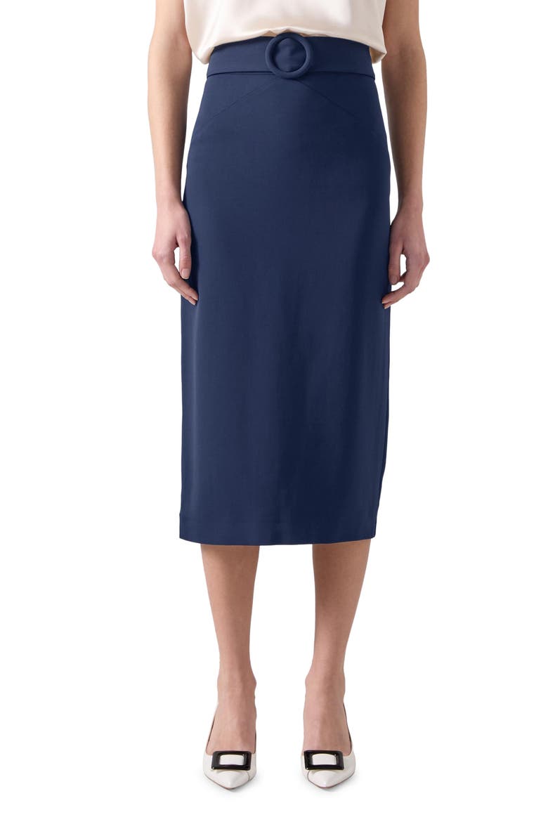 Klaudia Belted Midi Pencil Skirt, Main, color, NAVY