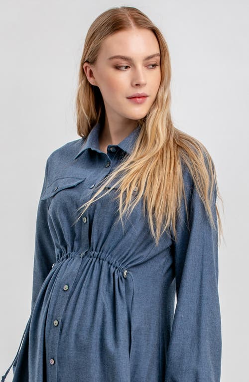 Pietro Brunelli Maternity Erica Long Sleeve Denim Maternity Shirtdress In Blue
