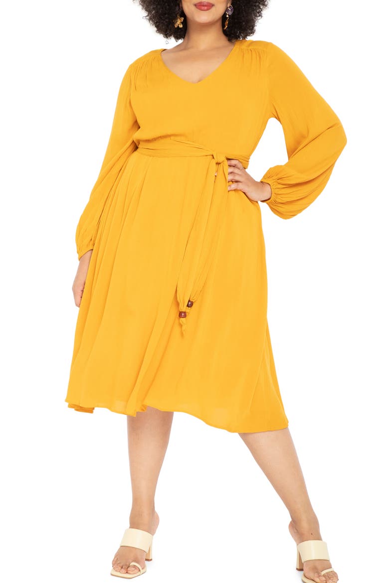 Long Sleeve Belted Dress, Main, color, SUNFLOWER
