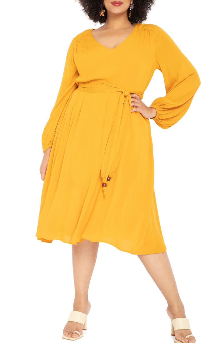 ELOQUII Long Sleeve Belted Dress, Main, color,