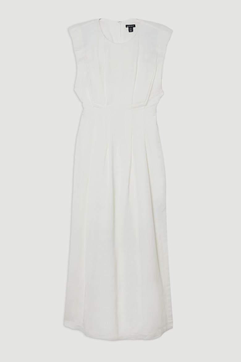 Linen Blend Pintuck Midi Dress, Alternate, color, White