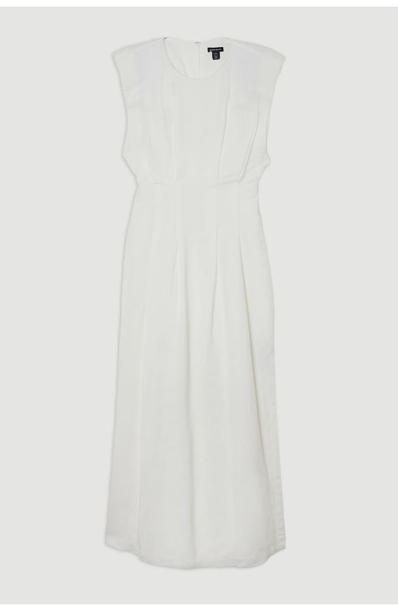 Karen Millen Linen Blend Pintuck Midi Dress, Alternate, color, White