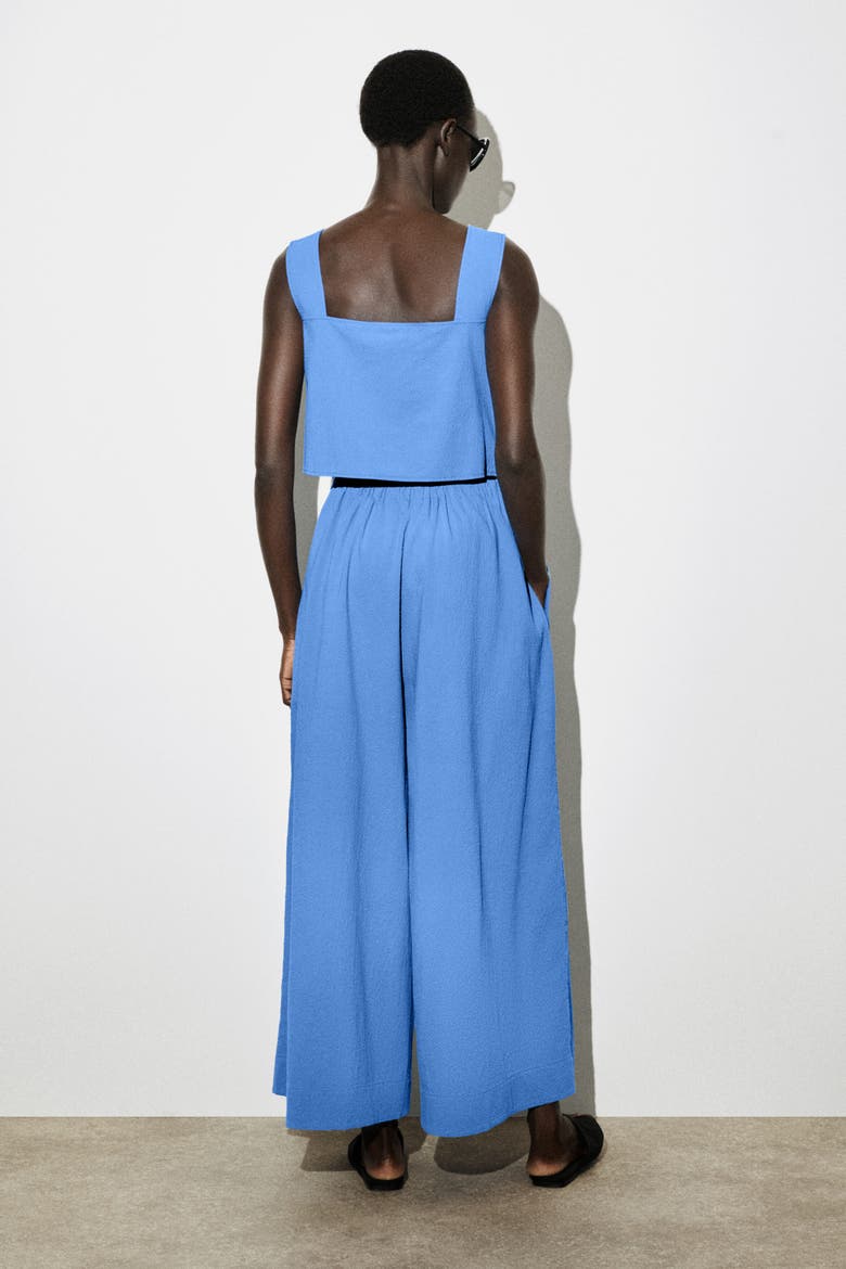 Open-back Seersucker Wide-leg Jumpsuit, Alternate, color, BLUE