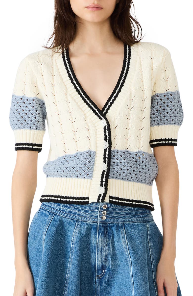 Steve Madden Fiona Tipped Cotton Blend Pointelle Cardigan, Main, color, 