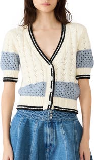 Steve Madden Fiona Tipped Cotton Blend Pointelle Cardigan
