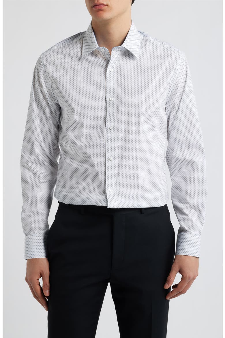 Paris Modern Fit Neat Floral Print Cotton Dress Shirt, Main, color, WHITE