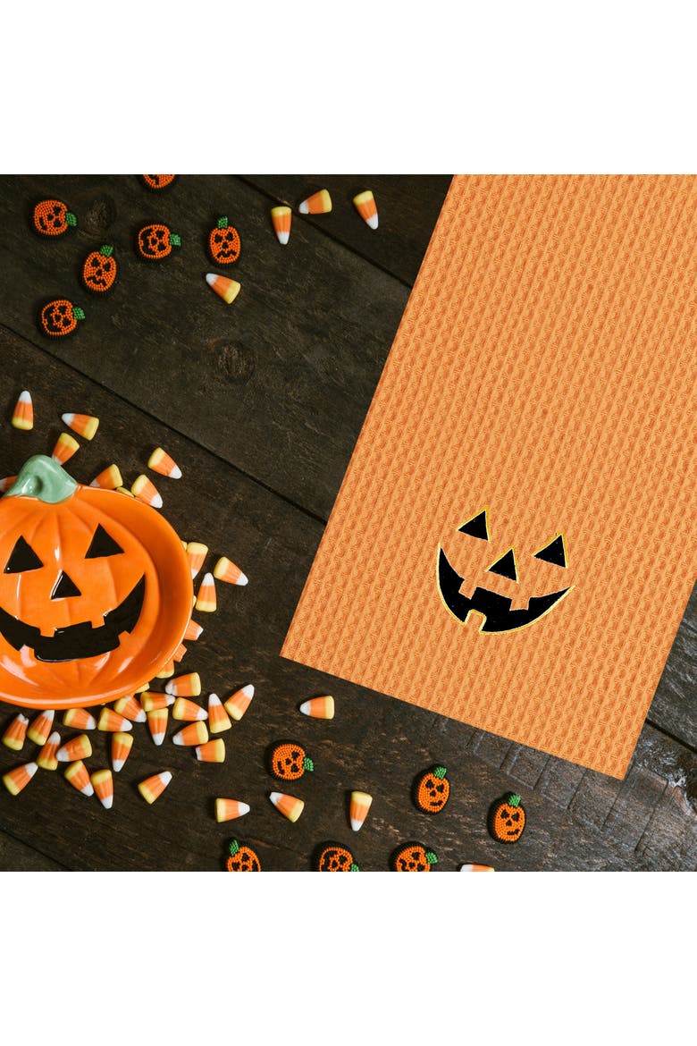 Jack O' Lantern Pumpkin Halloween Waffle Weave Cotton Kitchen Towel, Alternate, color, Orange
