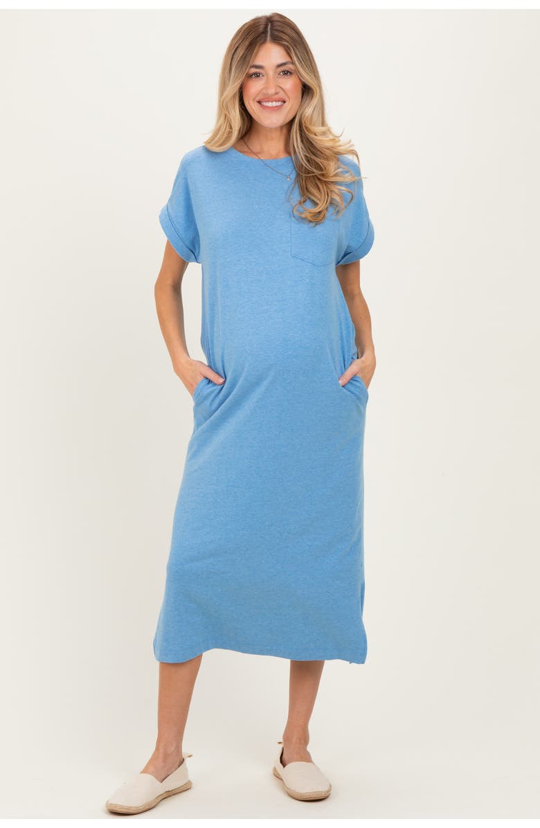 PinkBlush Pocket Front Midi T-Shirt Dress, Main, color, Blue
