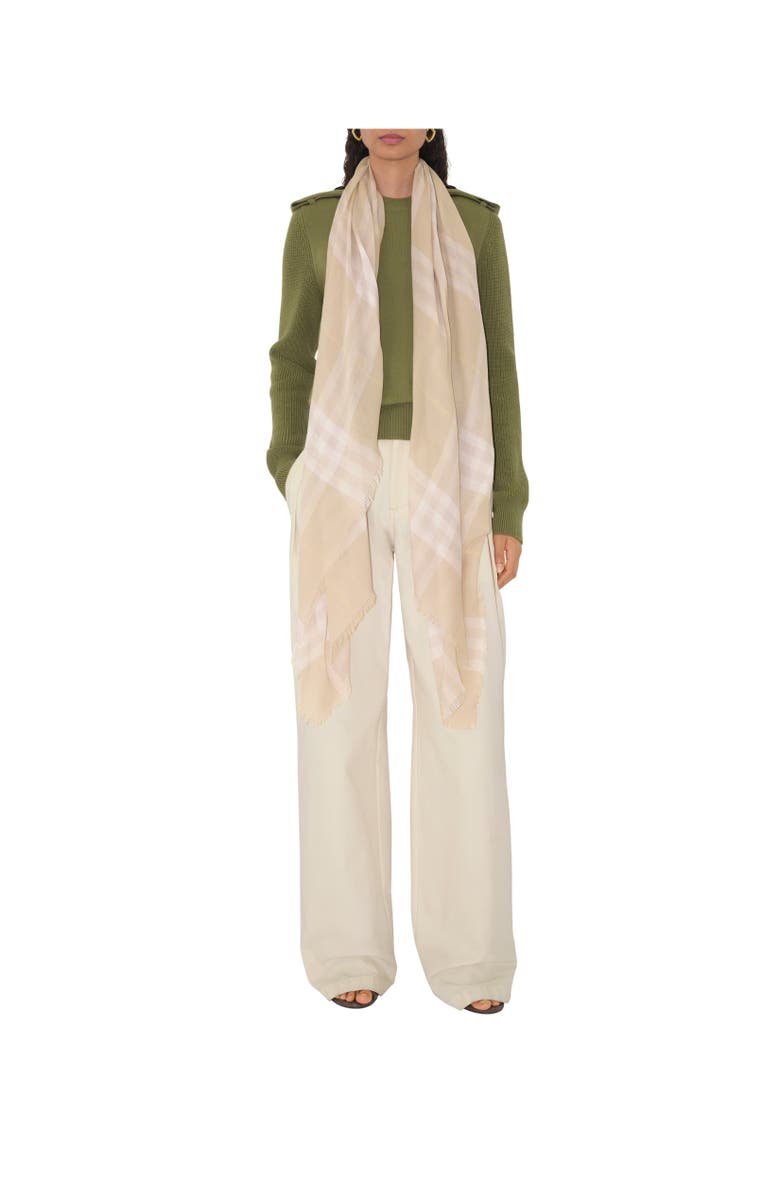 Burberry Wide Check Wool Scarf, Alternate, color, Smoke