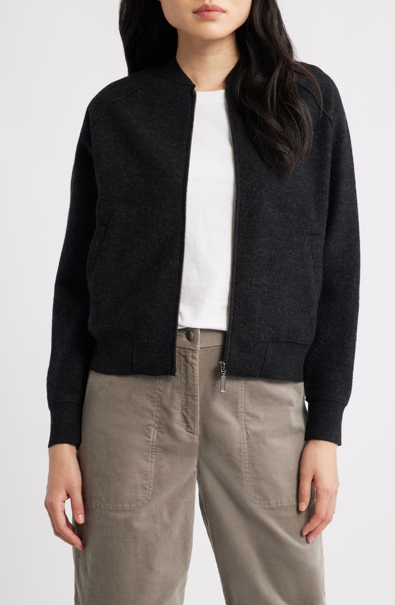 Eileen Fisher Wool Bomber Jacket, Main, color, Charcoal