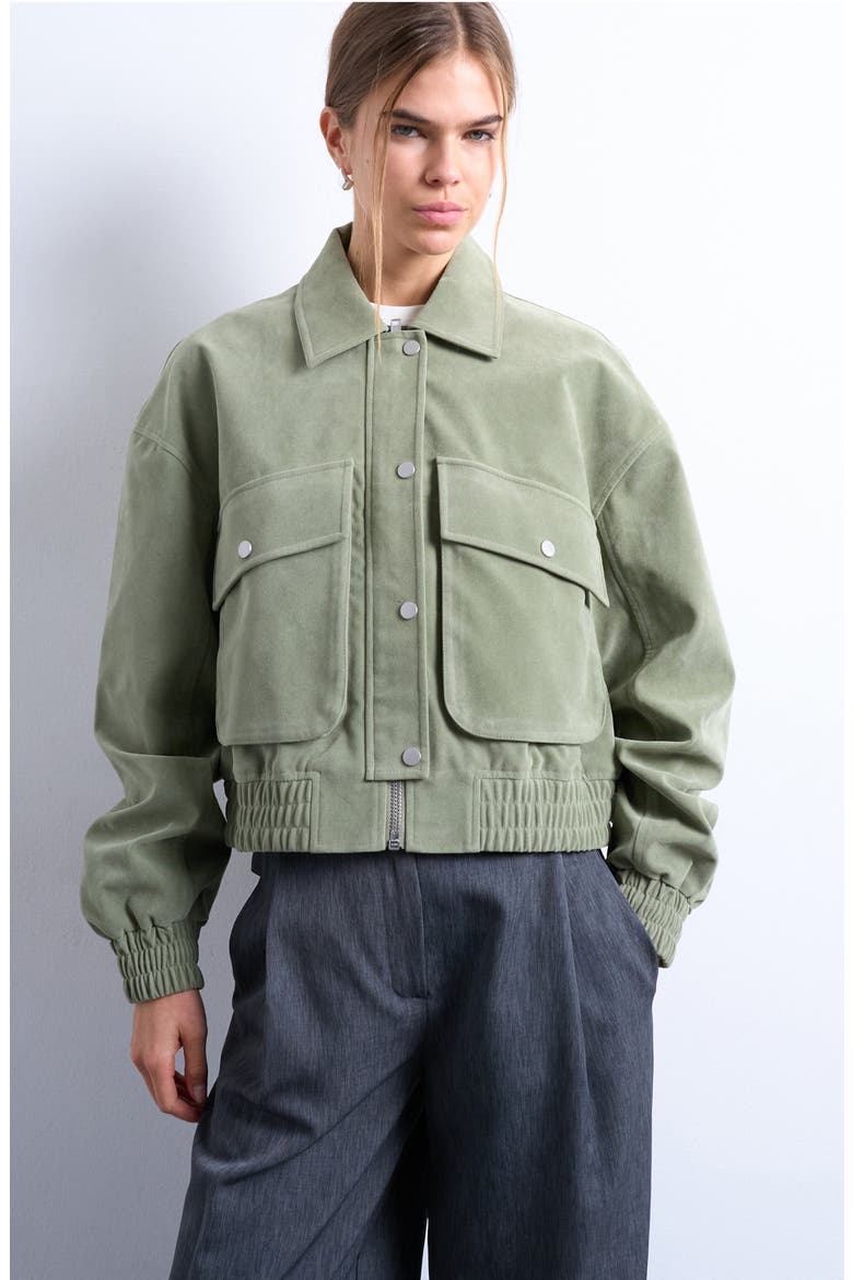 Crop Bomber Jacket, Main, color, SAGE