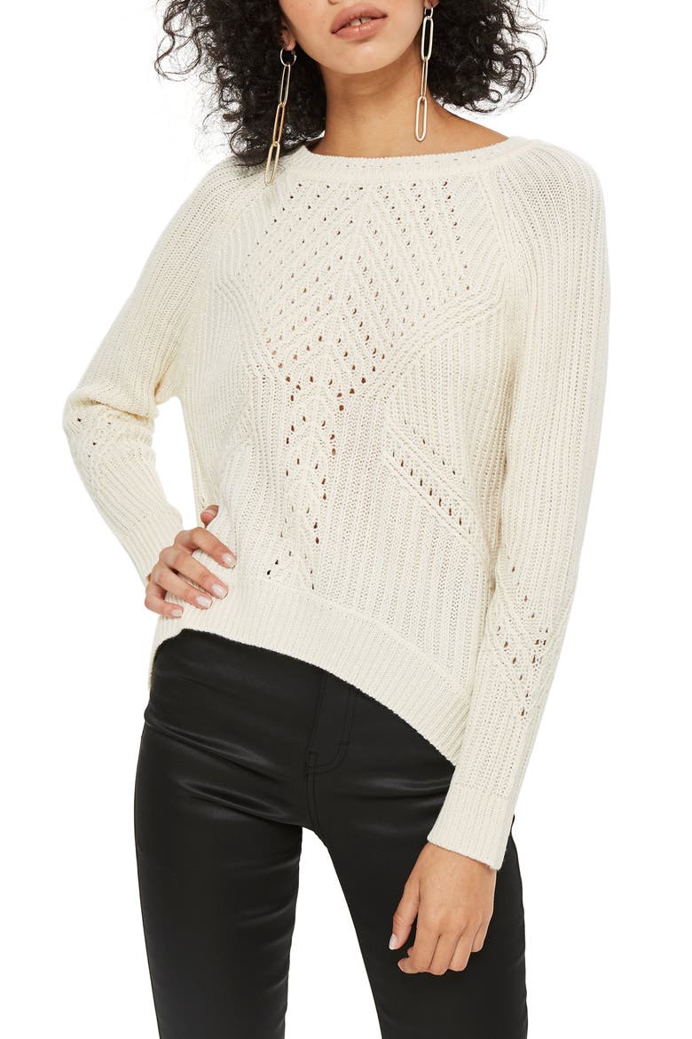 Rib & Pointelle Stitch Sweater, Main, color, IVORY
