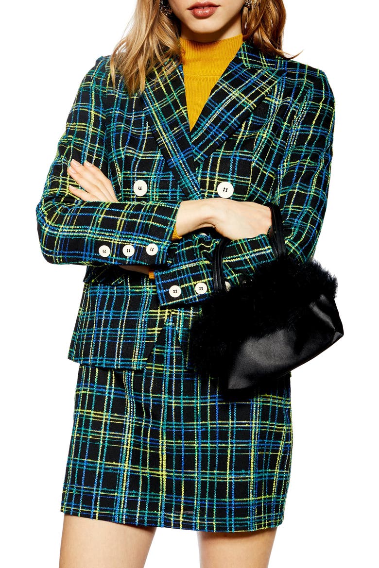 Bouclé Check Jacket, Main, color, BLACK MULTI