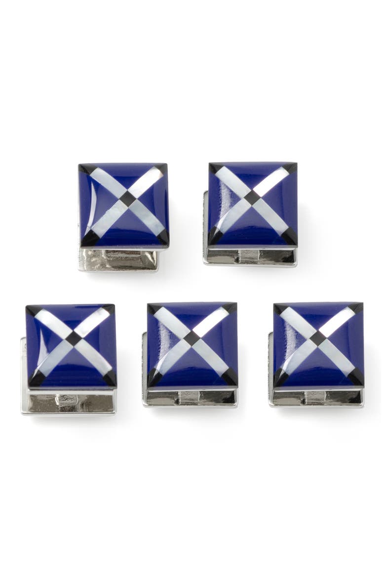 Men's Set of 5 Square Mother-of-Pearl Shirt Studs, Main, color, NAVY
