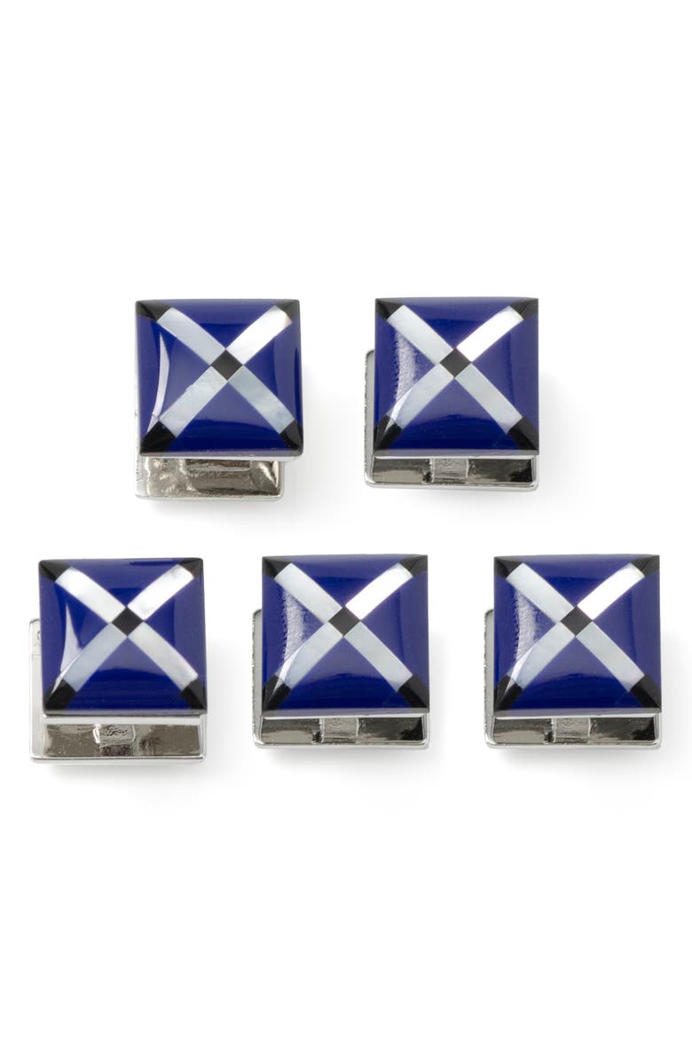 Cufflinks, Inc. Men's Set of 5 Square Mother-of-Pearl Shirt Studs, Main, color, Navy