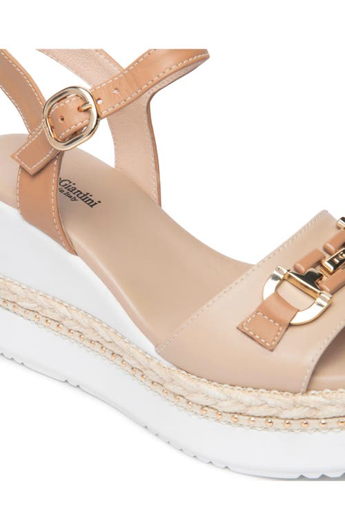 Nerogiardini Leather Horsebit Roped Platform Wedge Sandals In Beige