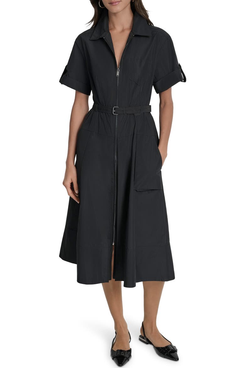 Zip Front Cargo Dress, Main, color, BLACK
