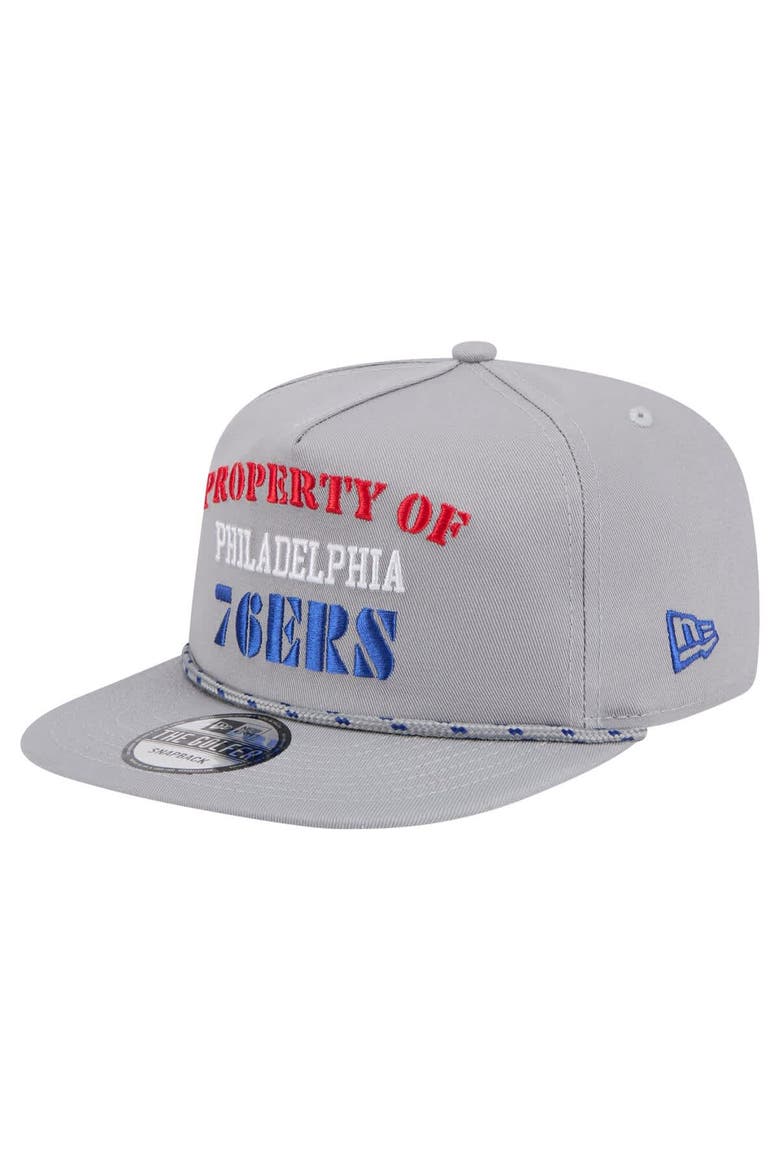 Men's New Era Gray Philadelphia 76ers Throwback Property Of Golfer Snapback Hat, Alternate, color, Gray