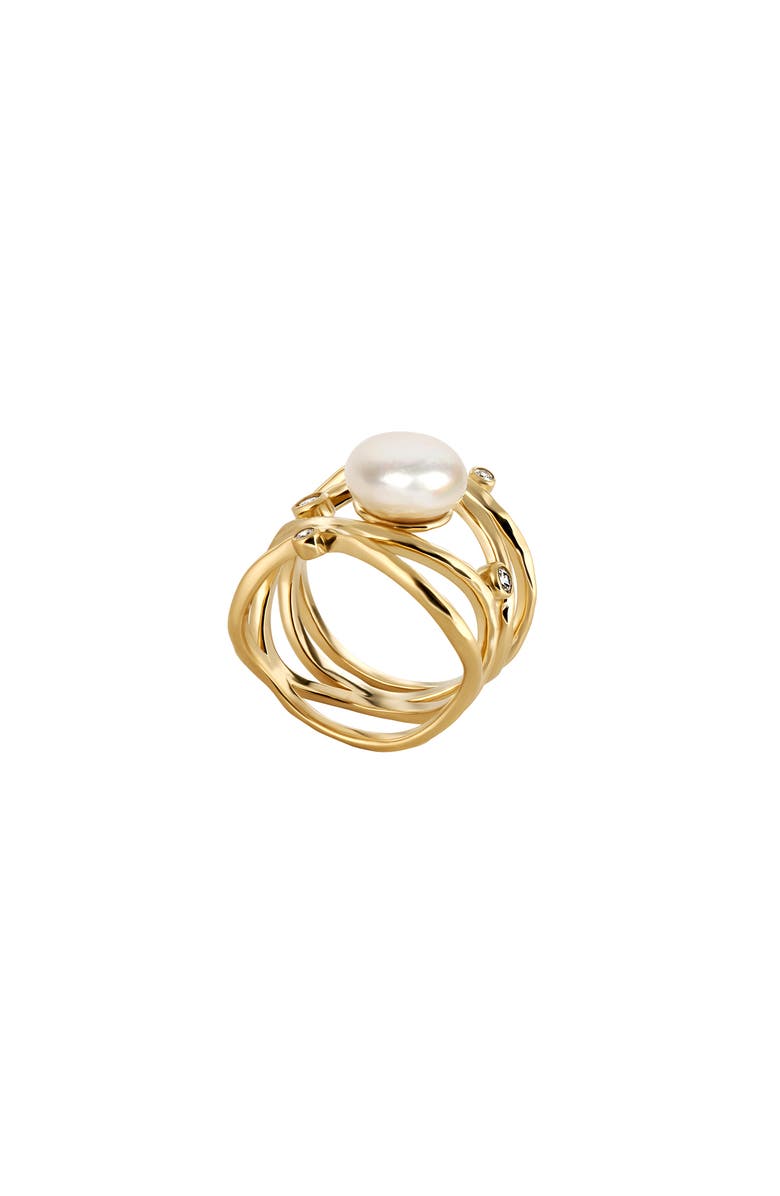Karma and Luck Pearl Gold Plated Statement Ring Mystic Beauty, Alternate, color, Gold/White
