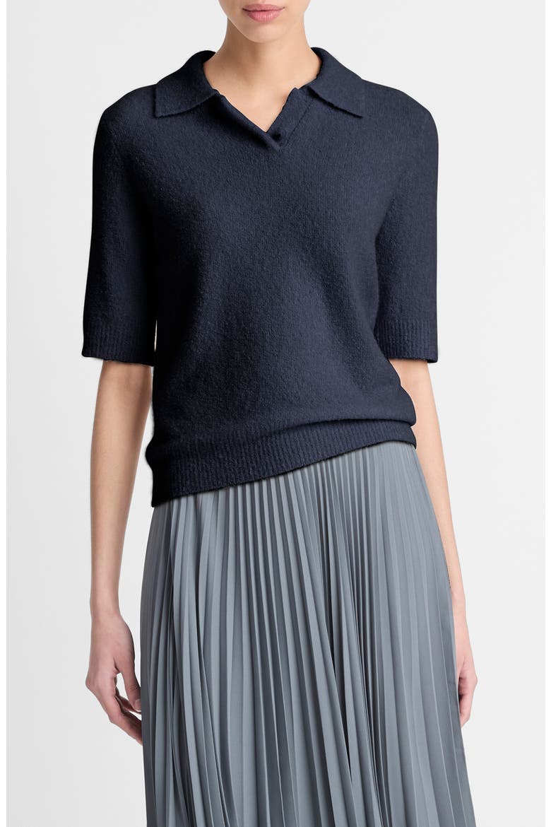Bouclé Short Sleeve Silk Blend Polo Sweater, Main, color, COASTAL BLUE