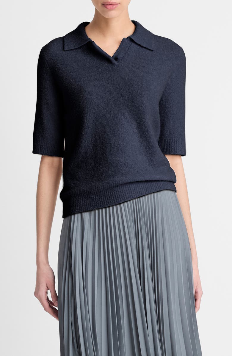Vince Bouclé Short Sleeve Silk Blend Polo Sweater, Main, color, Coastal Blue