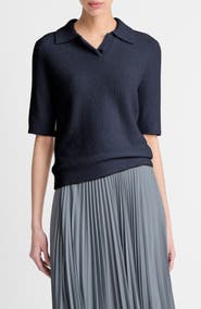 Vince Bouclé Short Sleeve Silk Blend Polo Sweater