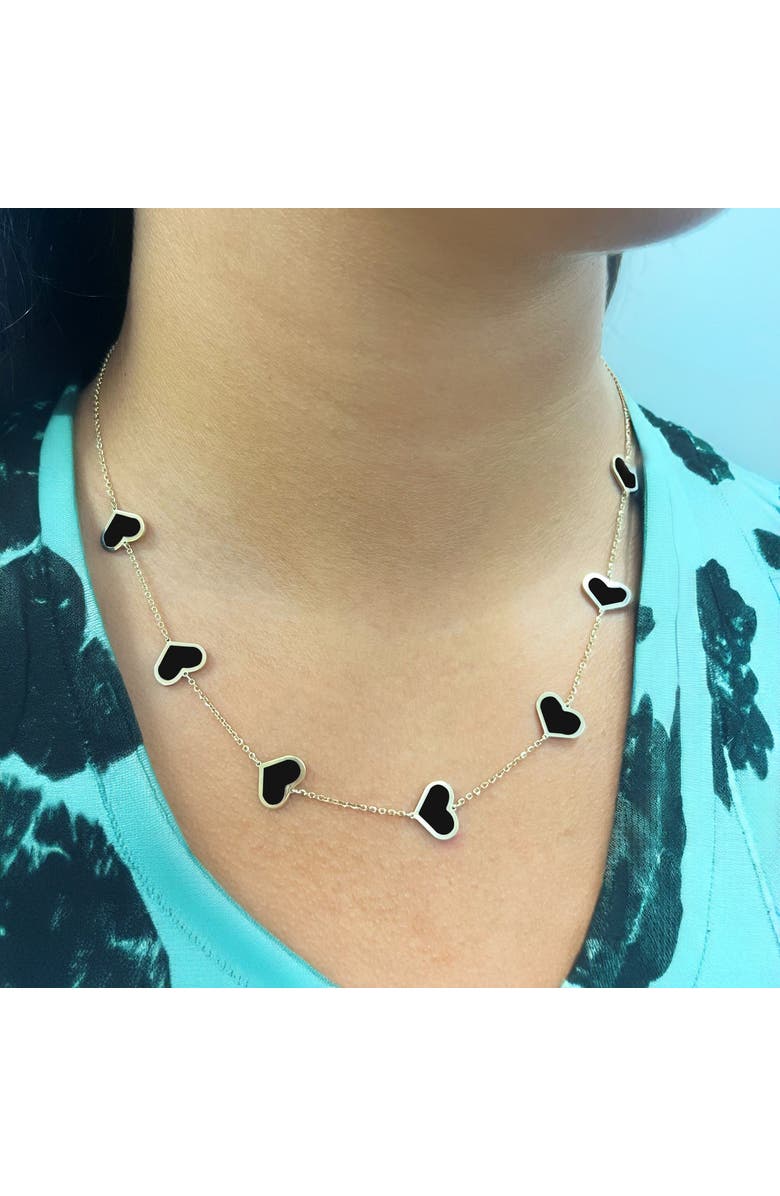 The Lovery Fine Jewelry Large Onyx Heart Station Necklace, Alternate, color, Onyx