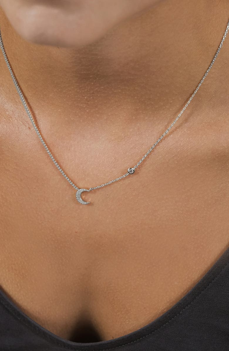 Sterling Forever Cubic Zirconia Crescent Moon Pendant Necklace, Alternate, color, Silver