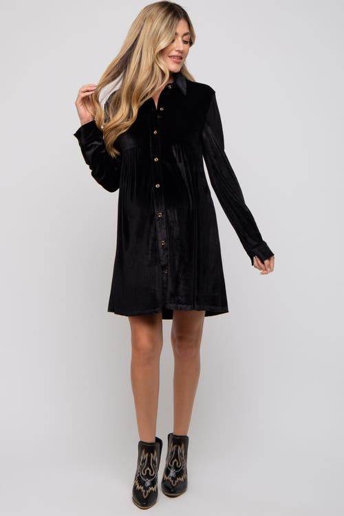 Pinkblush Velvet Button Down Dress In Black