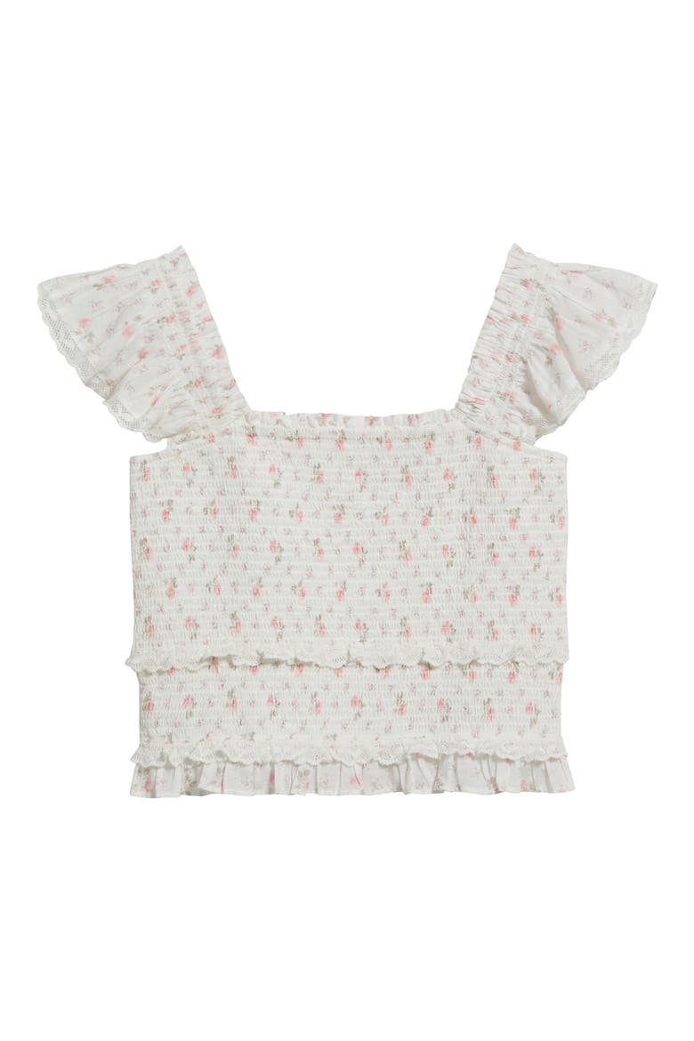 Kids' Jeanna Floral Smocked Top, Main, color, SUNWASHED IVORY