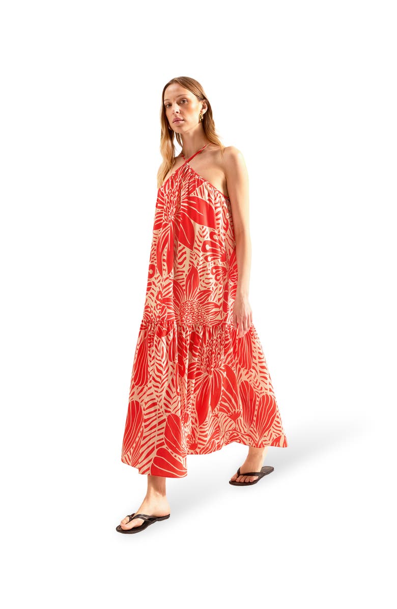 Ro&Zo Floral Halter Neck Dress, Alternate, color, Red