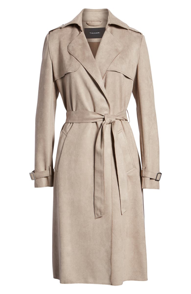 Tahari Mel Faux Suede Trench Coat, Alternate, color,