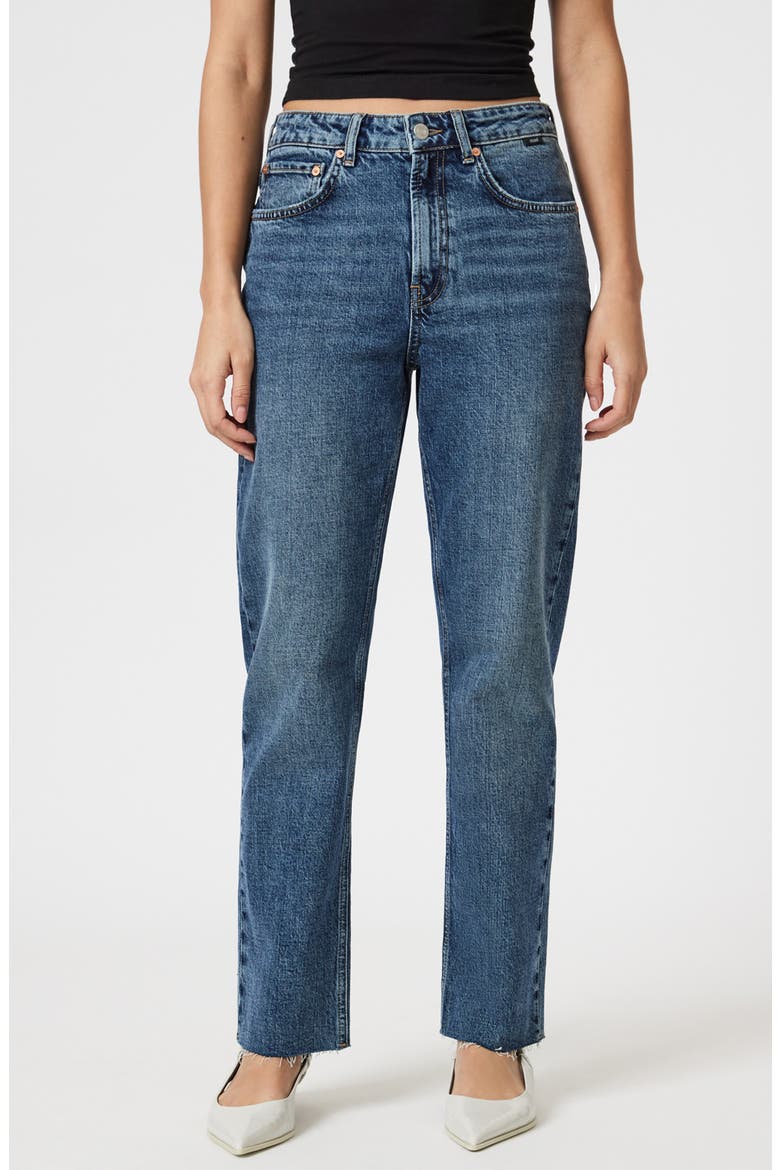 New York Straight Leg Jeans, Main, color, DARK USED CLASSIC BLUE
