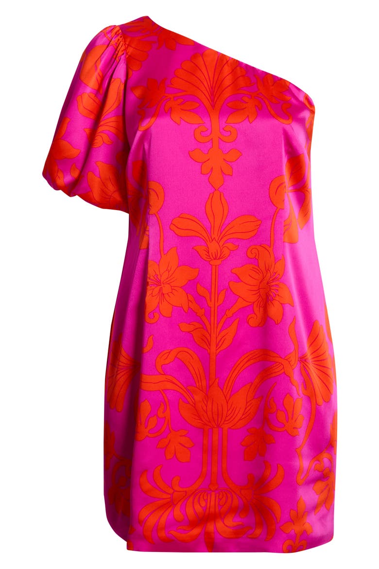 Vallie Floral One-Shoulder Satin Shift Dress, Alternate, color, MAGENTA-MULTI