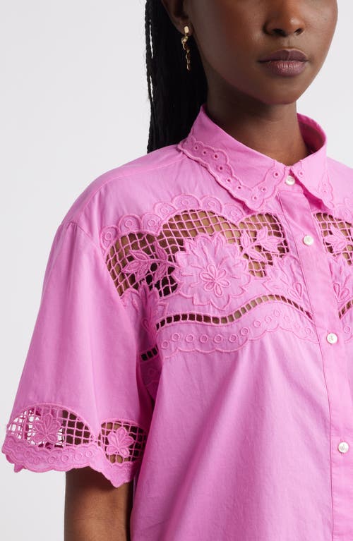 Treasure & Bond Embroidered Cutwork Cotton Camp Shirt
