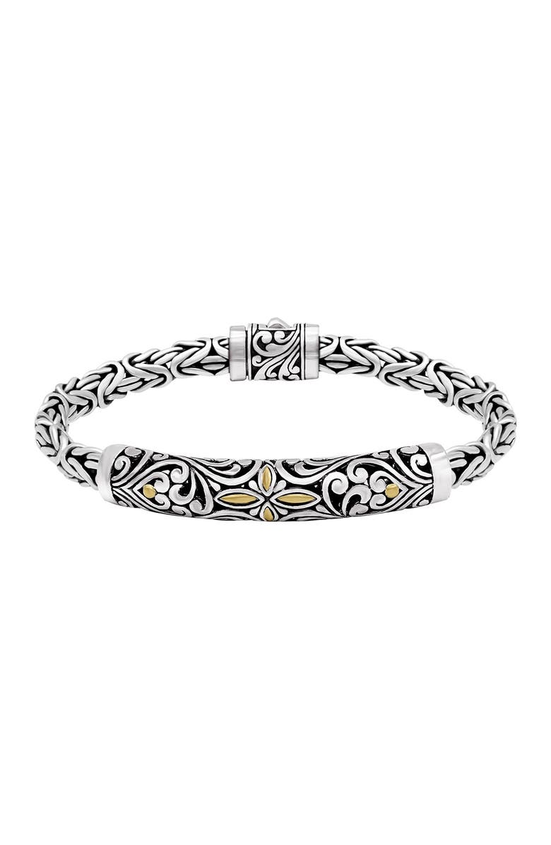 DEVATA Bali Heritage Classic Bracelet with Byzantine Chain in Sterling Silver with 18K Yellow Gold for Men, Alternate, color, 