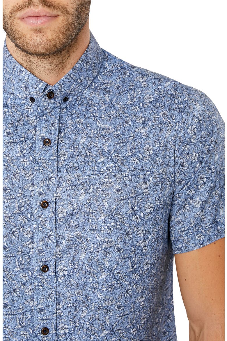 House of Love Slim Fit Floral Short Sleeve Button-Down Shirt, Alternate, color, BLUE