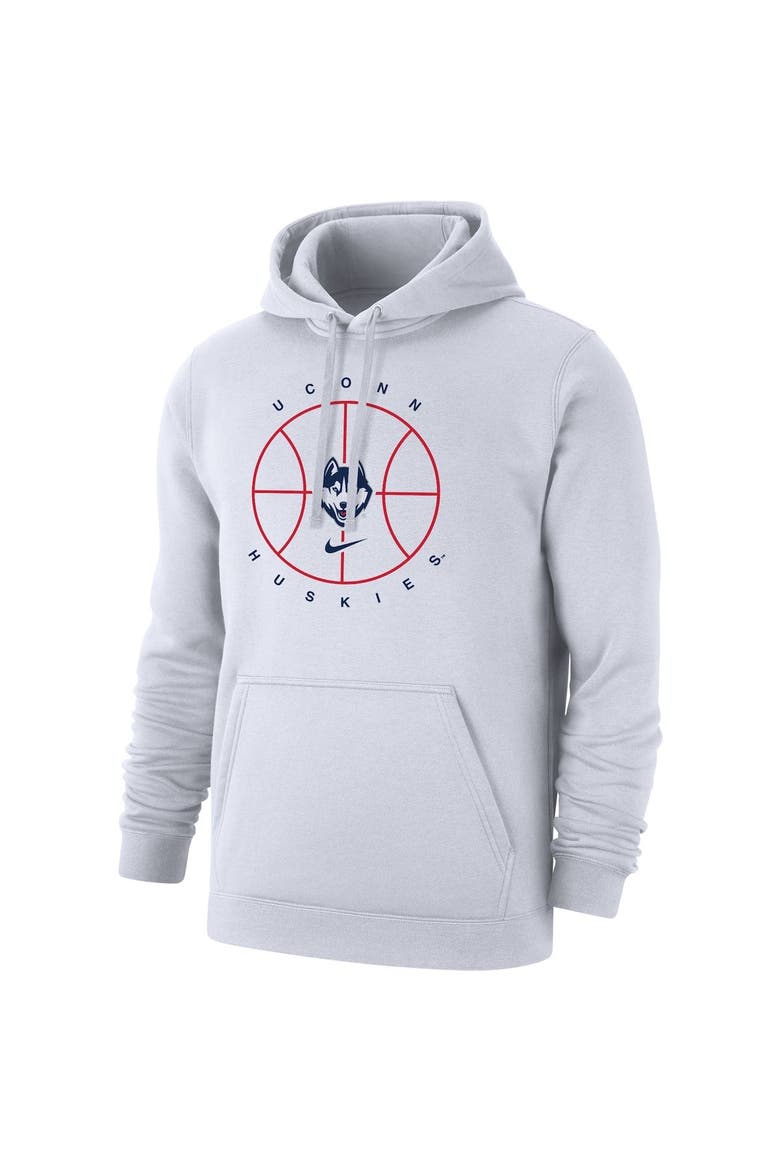 Men's Nike White UConn Huskies Basketball Icon Club Fleece Pullover Hoodie, Alternate, color, White