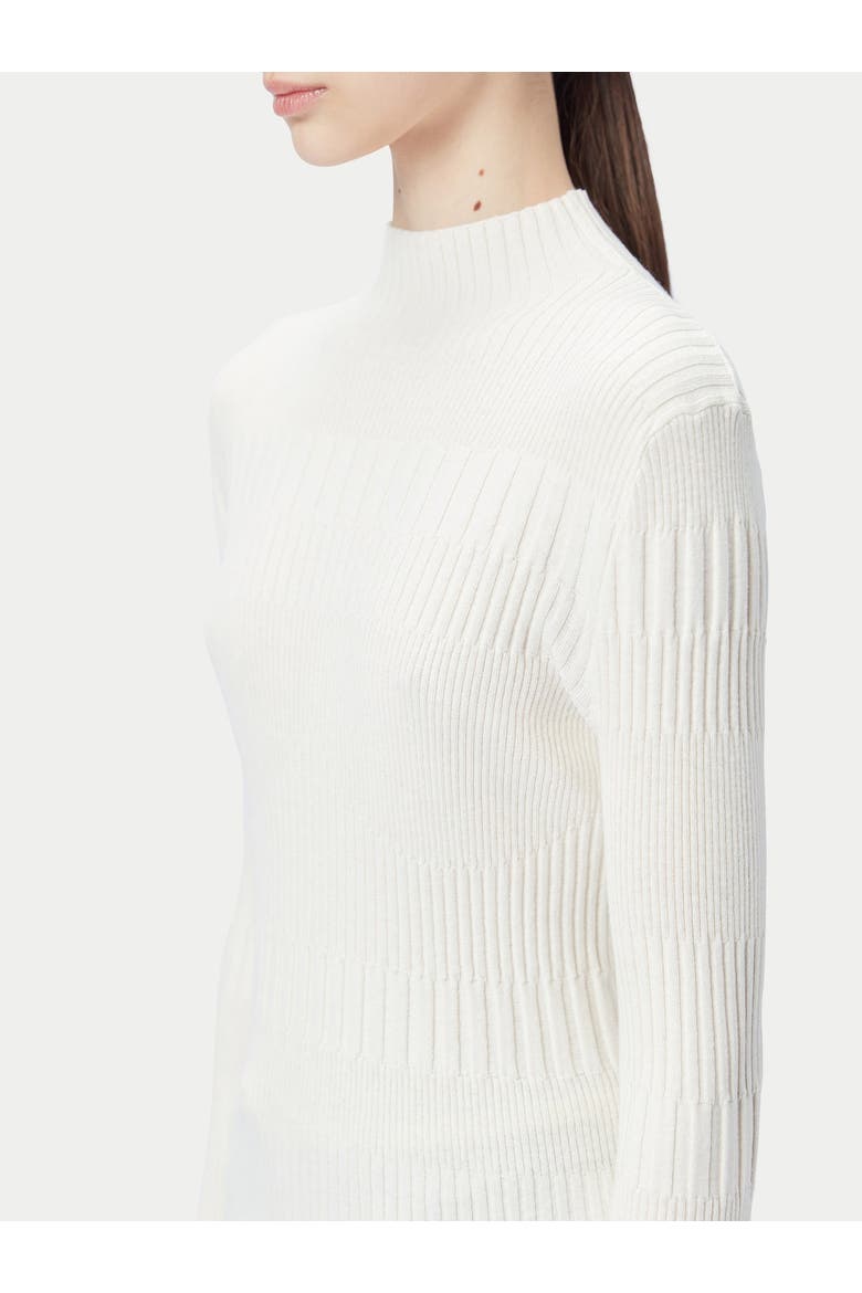 High-neck Ribbed Cotton Silk Cashmere Blend Sweater, Alternate, color, whisper white