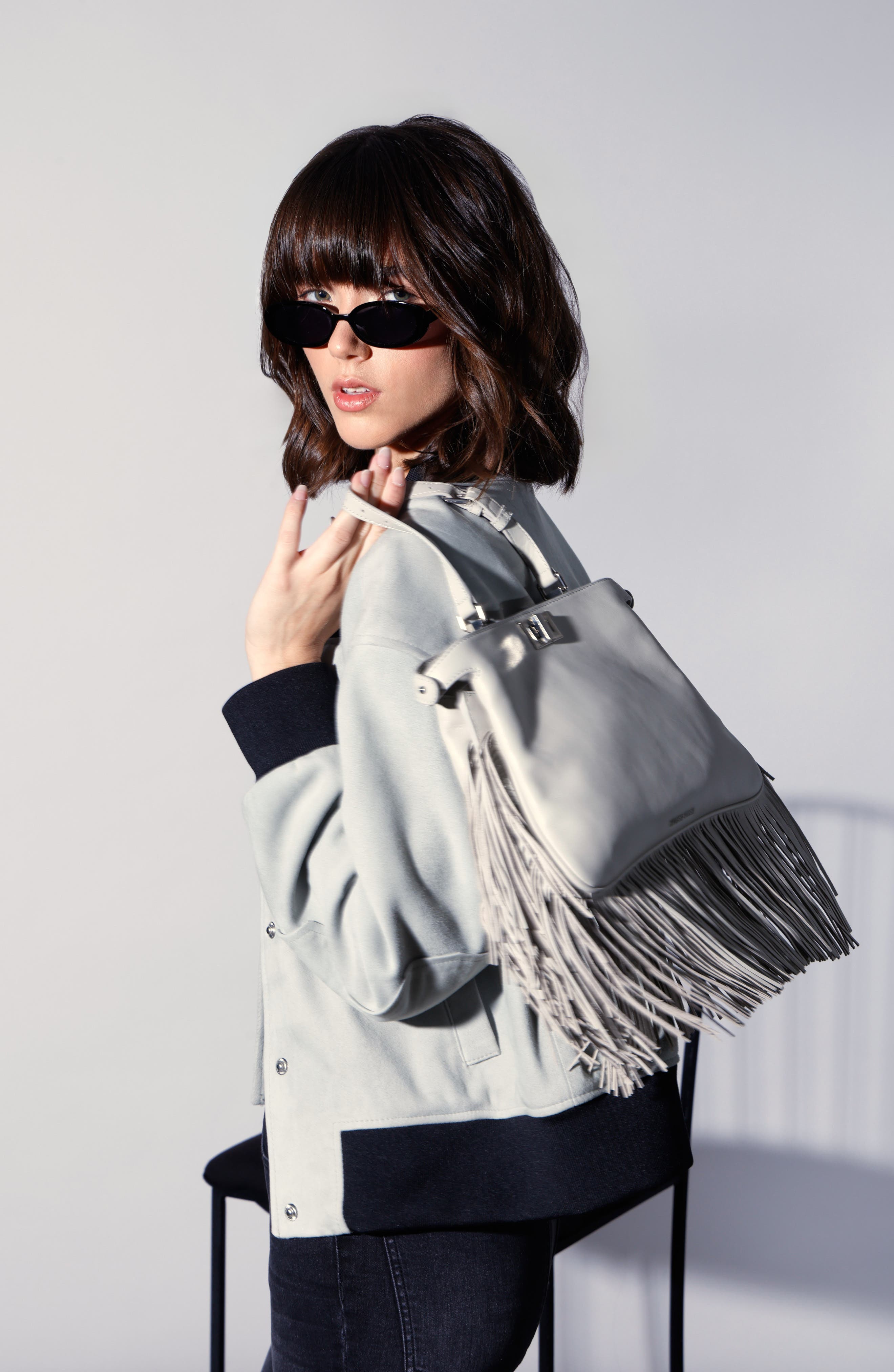 Bailey Leather Fringe Satchel, Alternate, color, STONE