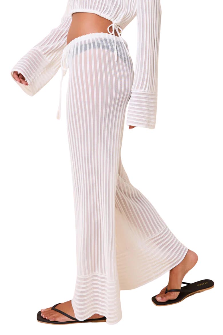 The Athena Sheer Stripe Wide Leg Cover-Up Pants, Alternate, color, OPTIC WHITE